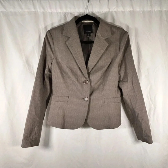 The Limited Blazer Women's 10 Grey Striped 2 Button Front FauxPockets - Picture 1 of 11